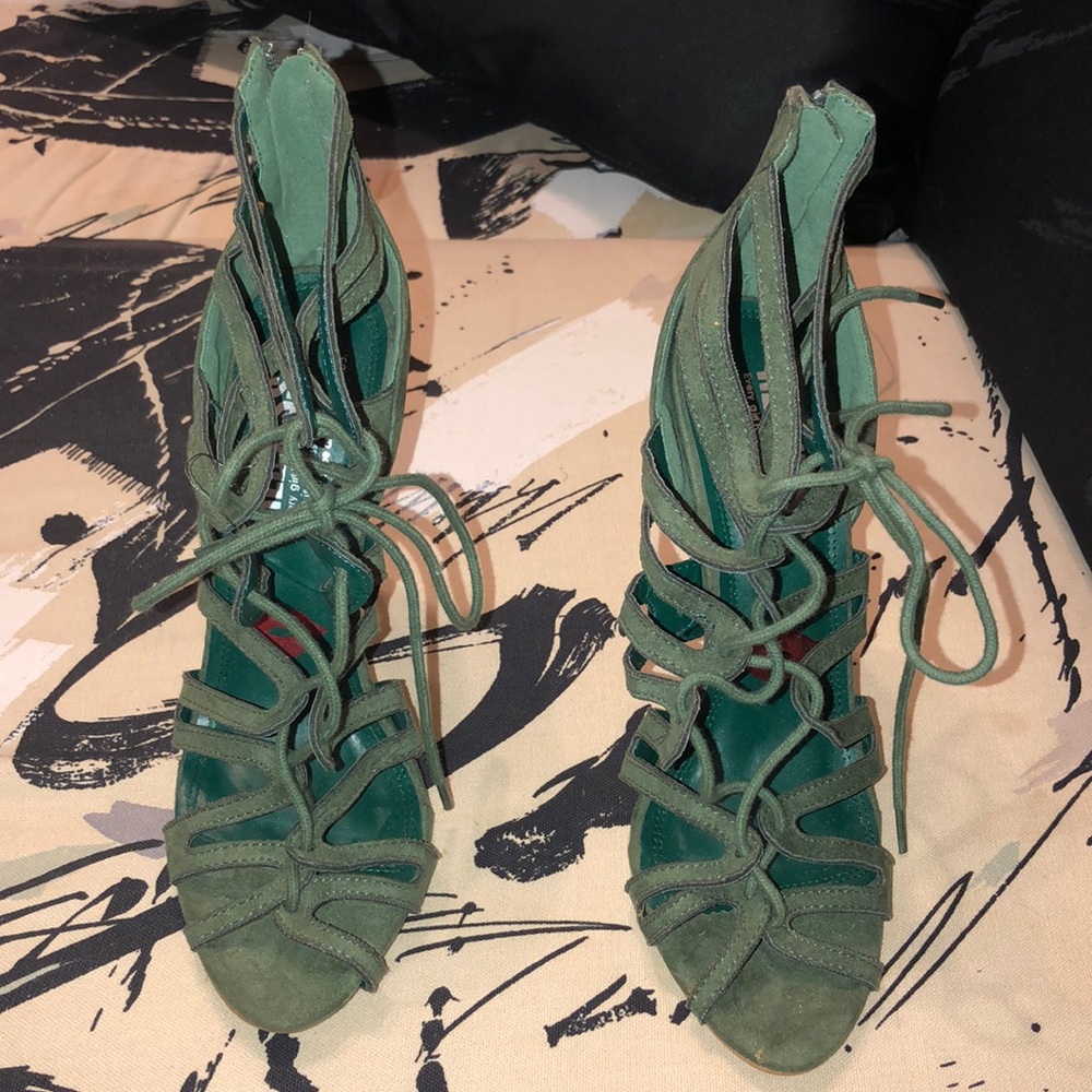 Olive green lace up heels